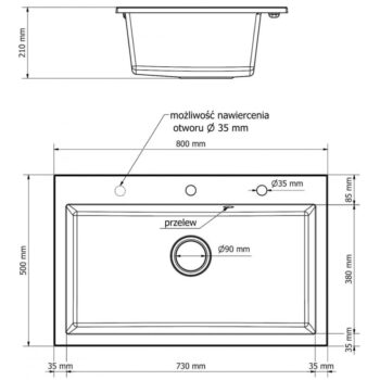 MEXEN/S MEXEN/S - Elix granitový drez 1-miska 800 x 500 mm, čierna, sifón zlatá 6527801005-77-G
