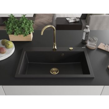 MEXEN/S MEXEN/S - Elix granitový drez 1-miska 800 x 500 mm, čierna, sifón zlatá 6527801005-77-G