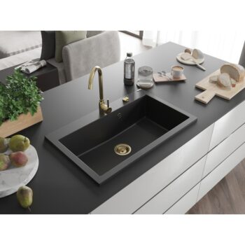 MEXEN/S MEXEN/S - Elix granitový drez 1-miska 800 x 500 mm, čierna, sifón zlatá 6527801005-77-G