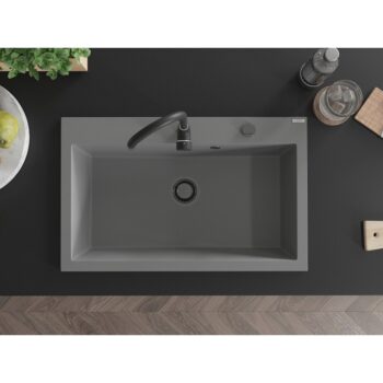 MEXEN/S MEXEN/S - Elix granitový drez 1-miska 800 x 500 mm, sivý, sifón čierna 6527801005-71-B