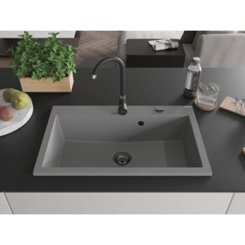 MEXEN/S MEXEN/S - Elix granitový drez 1-miska 800 x 500 mm, sivý, sifón čierna 6527801005-71-B