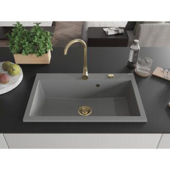 MEXEN/S MEXEN/S - Elix granitový drez 1-miska 800 x 500 mm, sivý, sifón zlatá 6527801005-71-G