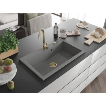 MEXEN/S MEXEN/S - Elix granitový drez 1-miska 800 x 500 mm, sivý, sifón zlatá 6527801005-71-G