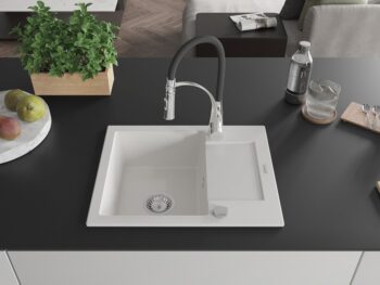 MEXEN/S MEXEN/S - Enzo granitový drez 1 s odkvapkávačom vrátane batérie Aster, biela 6506-20-73450-07