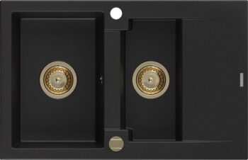 MEXEN/S MEXEN/S - Gaspar granitový drez 1.5 s odkvapkávačom 737 x 475 mm, čierny, zlatý sifón 6507731505-77-G