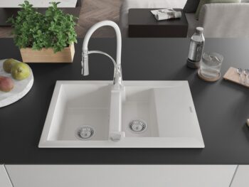 MEXEN/S MEXEN/S - Gaspar granitový drez 1.5 s odkvapkávačom vrátane batérie Aster, biela 6507-20-73450-02