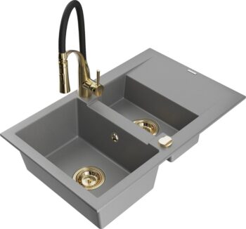 MEXEN/S MEXEN/S - Gaspar granitový drez 1.5 s odkvapkávačom vrátane batérie Aster, šedá 6507-71-73450-57-G