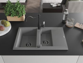 MEXEN/S MEXEN/S - Gaspar granitový drez 1.5 s odkvapkávačom vrátane batérie Carla, šedá 6507-71-670700-70-B