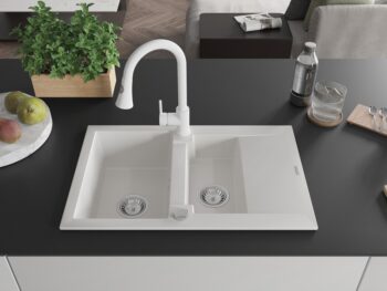 MEXEN/S MEXEN/S - Gaspar granitový drez 1.5 s odkvapkávačom vrátane batérie Elia, biela 6507-20-670101-20