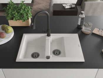 MEXEN/S MEXEN/S - Gaspar granitový drez 1.5 s odkvapkávačom vrátane batérie Elia, biela 6507-20-670101-70