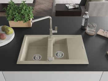 MEXEN/S MEXEN/S - Gaspar granitový drez 1.5 s odkvapkávačom vrátane batérie Flora, béžová 6507-69-670401-00