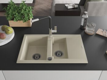 MEXEN/S MEXEN/S - Gaspar granitový drez 1.5 s odkvapkávačom vrátane batérie Flora, béžová 6507-69-670401-07-B