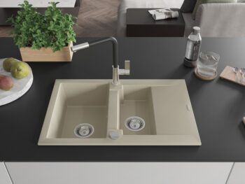 MEXEN/S MEXEN/S - Gaspar granitový drez 1.5 s odkvapkávačom vrátane batérie Flora, béžová 6507-69-670401-07