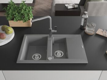 MEXEN/S MEXEN/S - Gaspar granitový drez 1.5 s odkvapkávačom vrátane batérie Flora, šedá 6507-71-670401-06