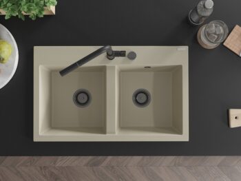 MEXEN/S MEXEN/S - Hektor granitový drez 2-bowl 800 x 480 mm, béžová, čierny sifón 6521802000-69-B