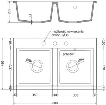 MEXEN/S MEXEN/S - Hektor granitový drez 2-bowl 800 x 480 mm, čierna kropenatá, zlatý sifón 6521802000-76-G