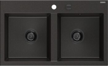 MEXEN/S MEXEN/S - Hektor granitový drez 2-bowl 800 x 480 mm, čierna/zlatá metalik, čierny sifón 6521802000-75-B