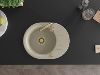 MEXEN/S MEXEN/S - Kevin granitový drez 1 s odkvapkávačom 586x458 mm, béžová, + zlatý sifón 6517581005-69-G