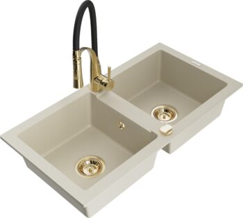 MEXEN/S MEXEN/S - Mario granitový drez 2-bowl vrátane batérie Aster, bážová 6504-69-73450-57-G