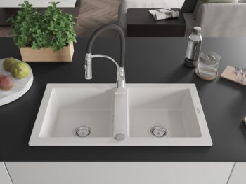 MEXEN/S MEXEN/S - Mario granitový drez 2-bowl vrátane batérie Aster, biela 6504-20-73450-07