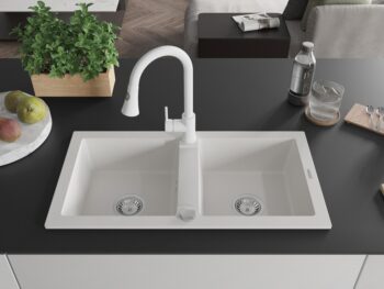 MEXEN/S MEXEN/S - Mario granitový drez 2-bowl vrátane batérie Elia, biela 6504-20-670101-20