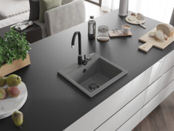 MEXEN/S MEXEN/S - Milo granitový drez 1 435 x 410 mm, sivá, + čierny sifón 6505441000-71-B