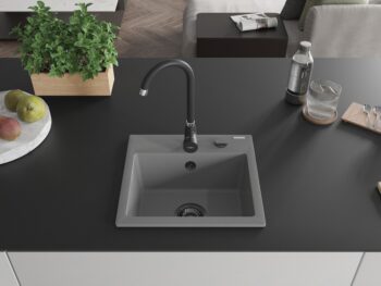 MEXEN/S MEXEN/S - Milo granitový drez 1 435 x 410 mm, sivá, + čierny sifón 6505441000-71-B