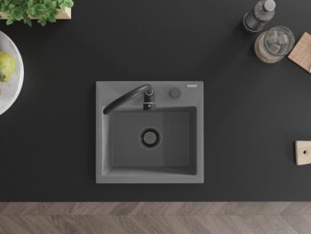 MEXEN/S MEXEN/S - Milo granitový drez 1 435 x 410 mm, sivá, + čierny sifón 6505441000-71-B