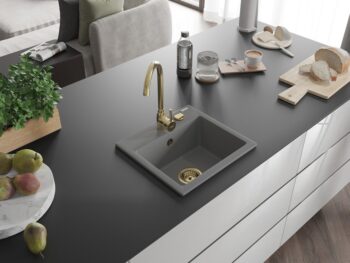 MEXEN/S MEXEN/S - Milo granitový drez 1 435 x 410 mm, sivá, + zlatý sifón 6505441000-71-G