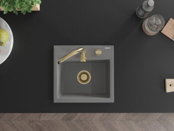 MEXEN/S MEXEN/S - Milo granitový drez 1 435 x 410 mm, sivá, + zlatý sifón 6505441000-71-G