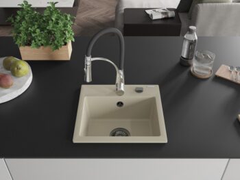 MEXEN/S MEXEN/S - Milo granitový drez 1-miska vrátane batérie Aster, béžová 6505-69-73450-07-B