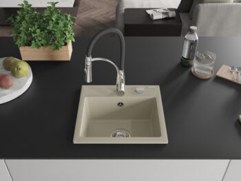 MEXEN/S MEXEN/S - Milo granitový drez 1-miska vrátane batérie Aster, béžová 6505-69-73450-07