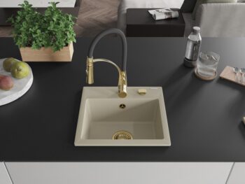 MEXEN/S MEXEN/S - Milo granitový drez 1-miska vrátane batérie Aster, béžová 6505-69-73450-57-G