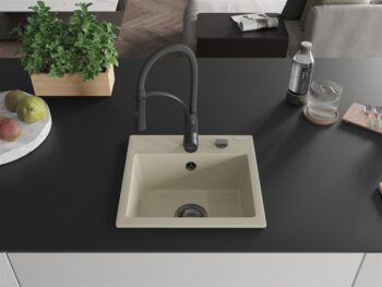 MEXEN/S MEXEN/S - Milo granitový drez 1-miska vrátane batérie Aster, béžová 6505-69-73450-70-B