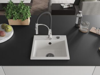 MEXEN/S MEXEN/S - Milo granitový drez 1-miska vrátane batérie Aster, biela 6505-20-73450-07-B