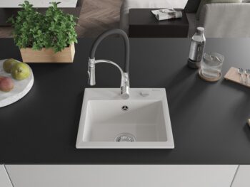 MEXEN/S MEXEN/S - Milo granitový drez 1-miska vrátane batérie Aster, biela 6505-20-73450-07