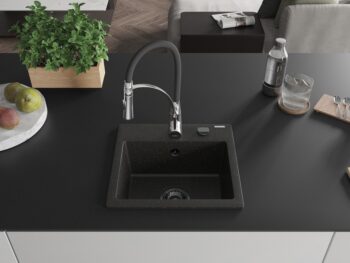 MEXEN/S MEXEN/S - Milo granitový drez 1-miska vrátane batérie Aster, čierna/zlatá metalik 6505-75-73450-07-B