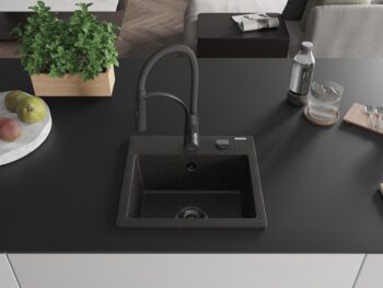 MEXEN/S MEXEN/S - Milo granitový drez 1-miska vrátane batérie Aster, čierna/zlatá metalik 6505-75-73450-70-B