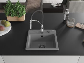 MEXEN/S MEXEN/S - Milo granitový drez 1-miska vrátane batérie Aster, šedá 6505-71-73450-07-B