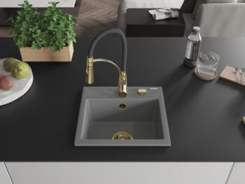 MEXEN/S MEXEN/S - Milo granitový drez 1-miska vrátane batérie Aster, šedá 6505-71-73450-57-G