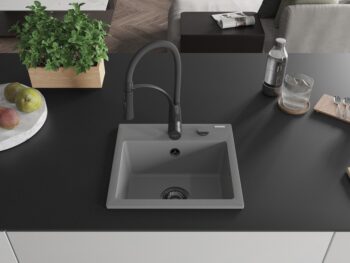 MEXEN/S MEXEN/S - Milo granitový drez 1-miska vrátane batérie Aster, šedá 6505-71-73450-70-B