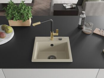 MEXEN/S MEXEN/S - Milo granitový drez 1-miska vrátane batérie Flora, béžová 6505-69-670401-57-B