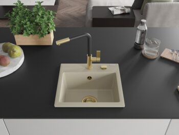 MEXEN/S MEXEN/S - Milo granitový drez 1-miska vrátane batérie Flora, béžová 6505-69-670401-57-G