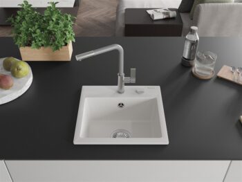 MEXEN/S MEXEN/S - Milo granitový drez 1-miska vrátane batérie Flora, biela 6505-20-670401-06