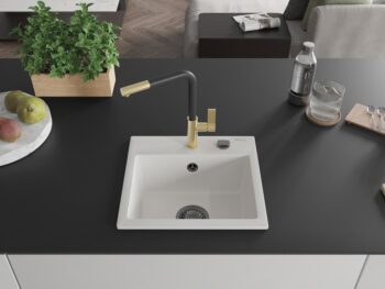 MEXEN/S MEXEN/S - Milo granitový drez 1-miska vrátane batérie Flora, biela 6505-20-670401-57-B