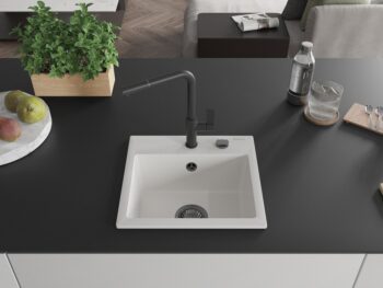 MEXEN/S MEXEN/S - Milo granitový drez 1-miska vrátane batérie Flora, biela 6505-20-670401-70-B
