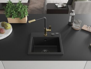 MEXEN/S MEXEN/S - Milo granitový drez 1-miska vrátane batérie Flora, čierna 6505-77-670401-57-B