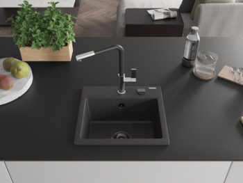 MEXEN/S MEXEN/S - Milo granitový drez 1-miska vrátane batérie Flora, čierna kropenatá 6505-76-670401-07-B