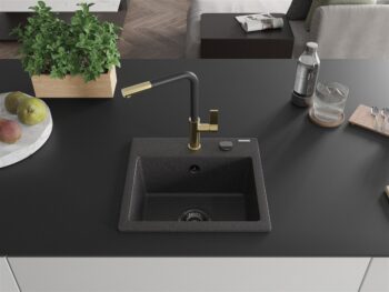 MEXEN/S MEXEN/S - Milo granitový drez 1-miska vrátane batérie Flora, čierna kropenatá 6505-76-670401-57-B