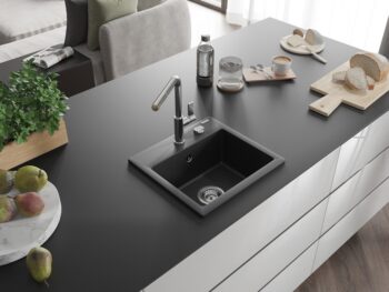 MEXEN/S MEXEN/S - Milo granitový drez 1-miska vrátane batérie Flora, čierna/strieborná metalík 6505-73-670401-00
